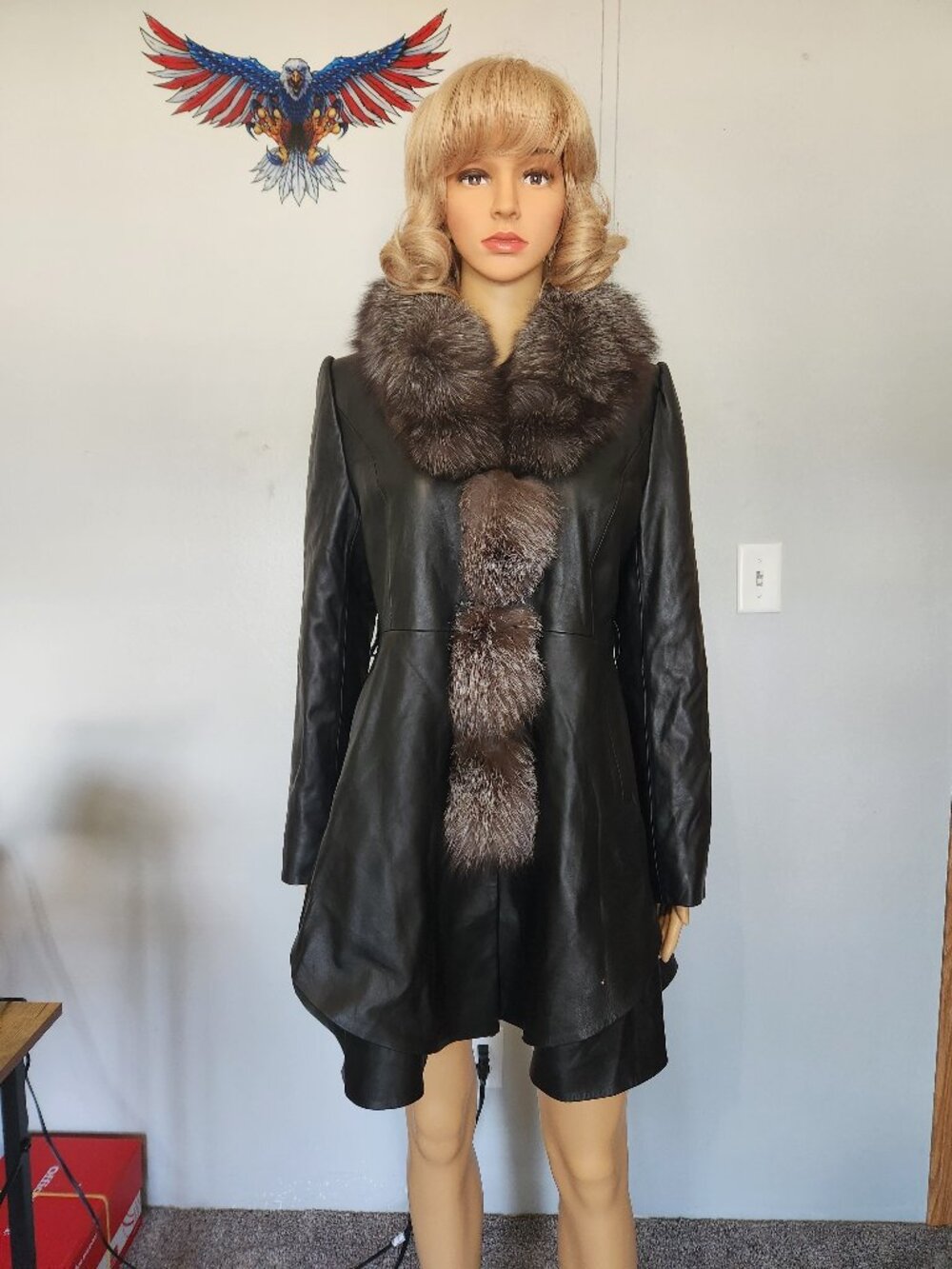 #787 Leather/fox fur jacket